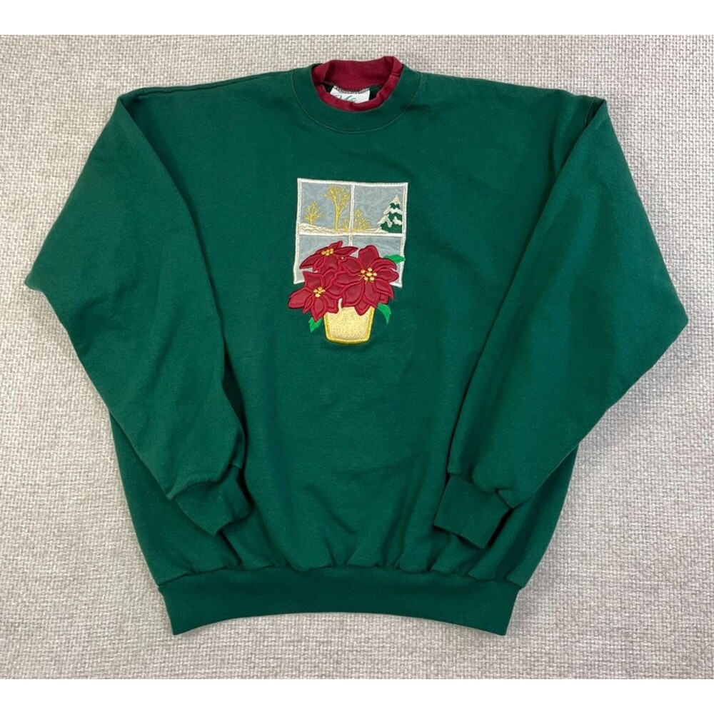 Vintage MC Sportswear Christmas Sweater Sweatshirt Women's XL Poinsettia